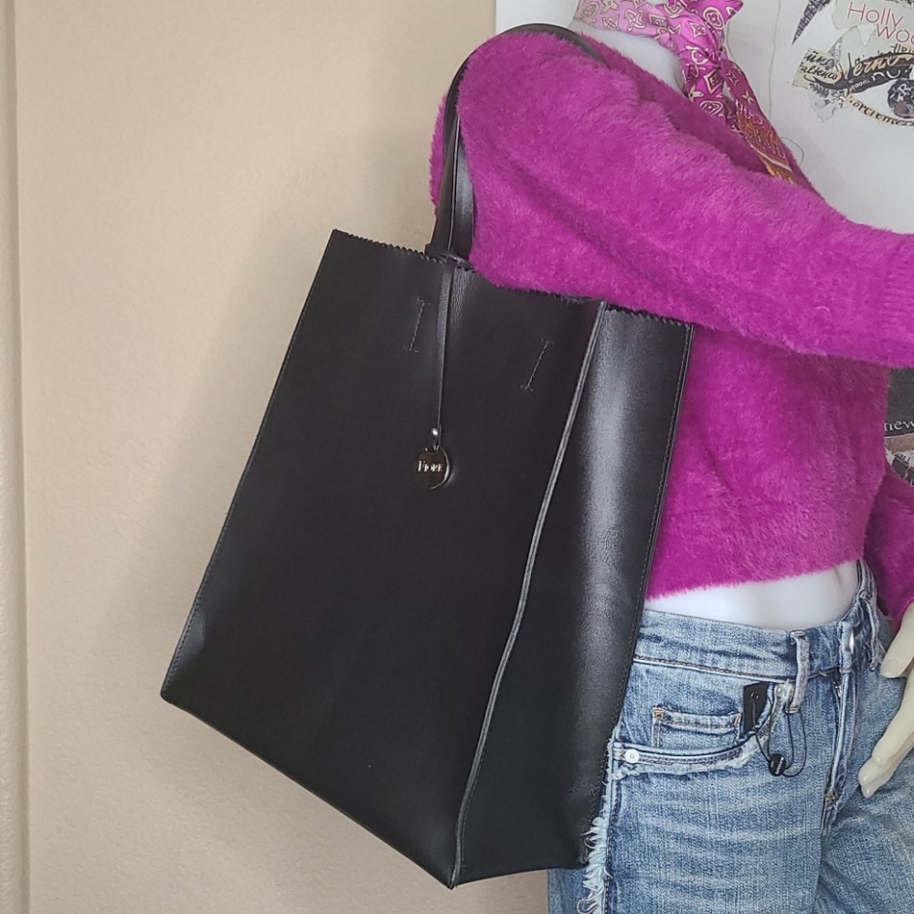 FIORE ITALY GENUINE LEATHER BLACK SAC PLAT TOTE